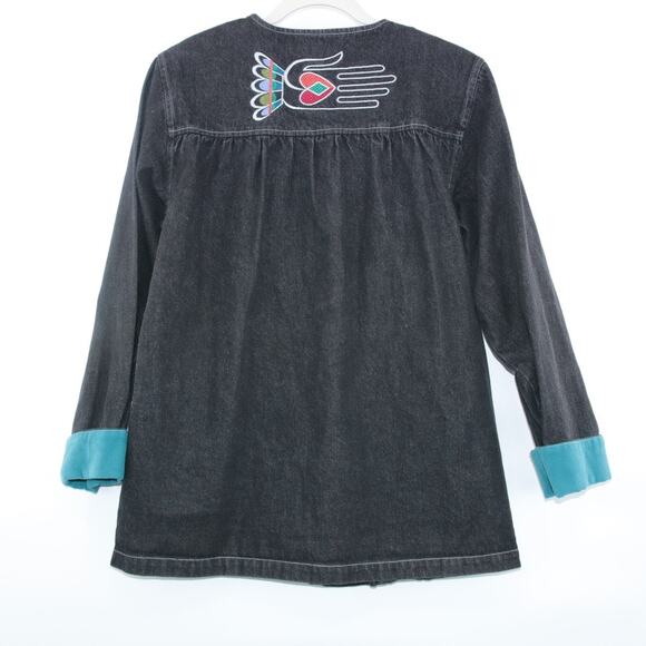 Bob Mackie Wearable Art Vintage Embroidered Black Denim Jacket Small Maximalist - Picture 3 of 11